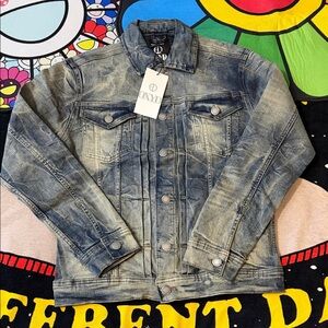 OXYD Premium Denim Men's Distressed Denim Jacket, Size Small